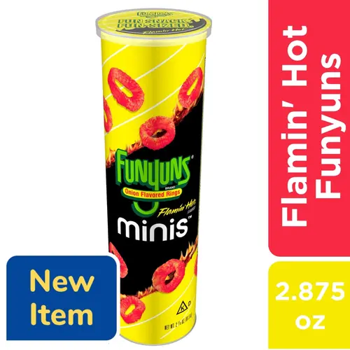 (1PACK), Funyuns Minis Flamin' Hot Onion Flavored Ring Snack Stacks Crisps Chips