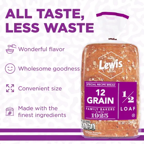 Lewis Bake Shop 12 Grain Half Loaf Bread, 1/2 Loaf, 12 oz  - (Pack of 4) thumbnail 3