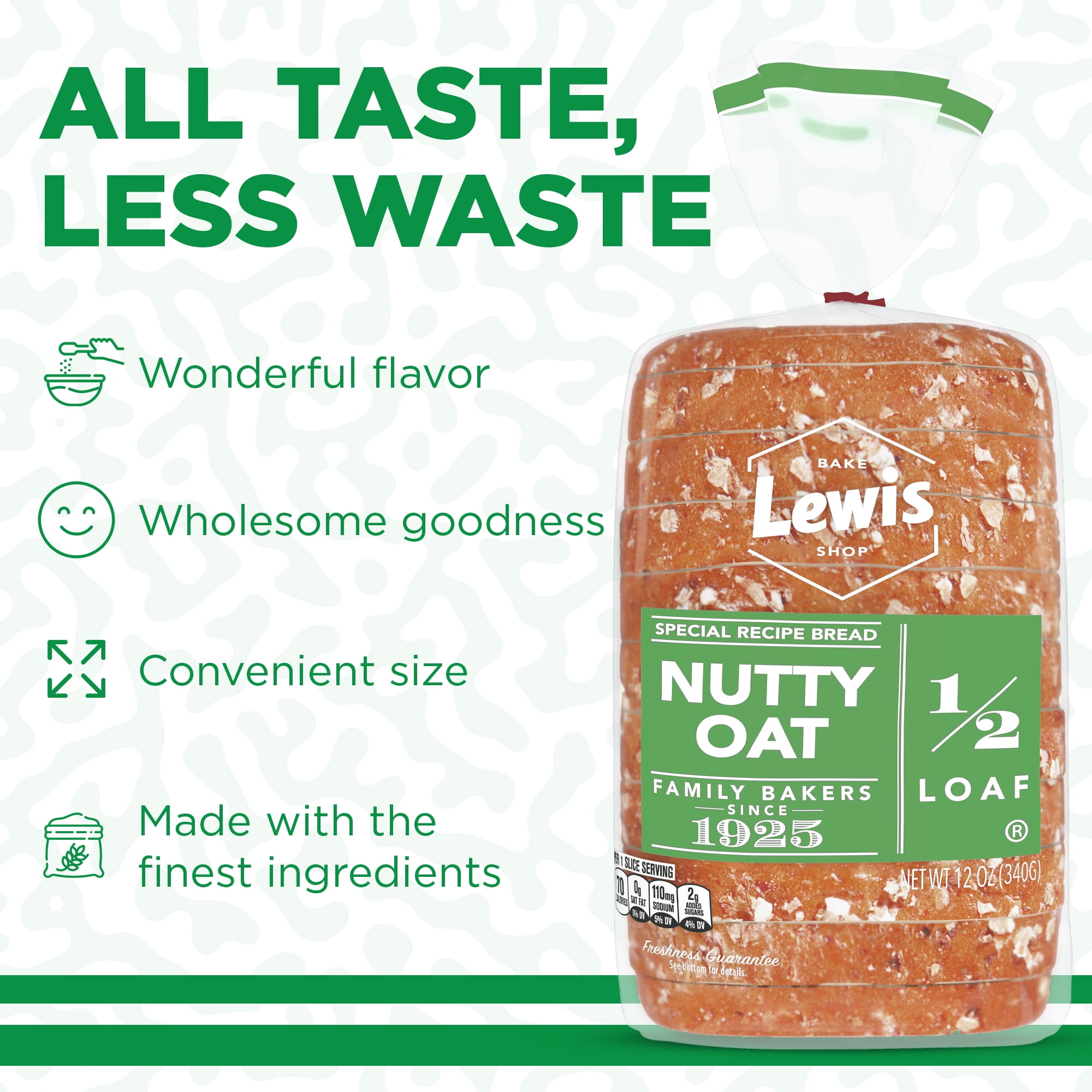 Lewis Bake Shop Nutty Oat Half Loaf Bread, 1/2 Loaf, 12 oz Pack of 2 thumbnail 3