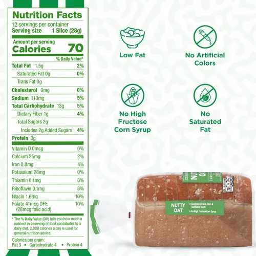 Lewis Bake Shop Nutty Oat Half Loaf Bread, 1/2 Loaf, 12 oz Pack of 2 thumbnail 4