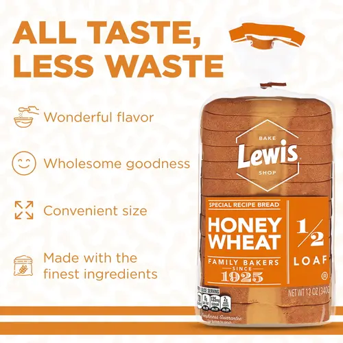 Lewis Bake Shop Honey Wheat Half Loaf Bread, 1/2 Loaf, 12 oz Pack of 2 thumbnail 2