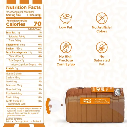 Lewis Bake Shop Honey Wheat Half Loaf Bread, 1/2 Loaf, 12 oz Pack of 2 thumbnail 3