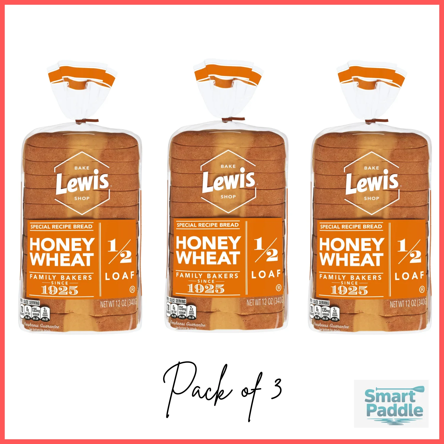 Lewis Bake Shop Honey Wheat Half Loaf Bread, 1/2 Loaf, 12 oz pack of 3