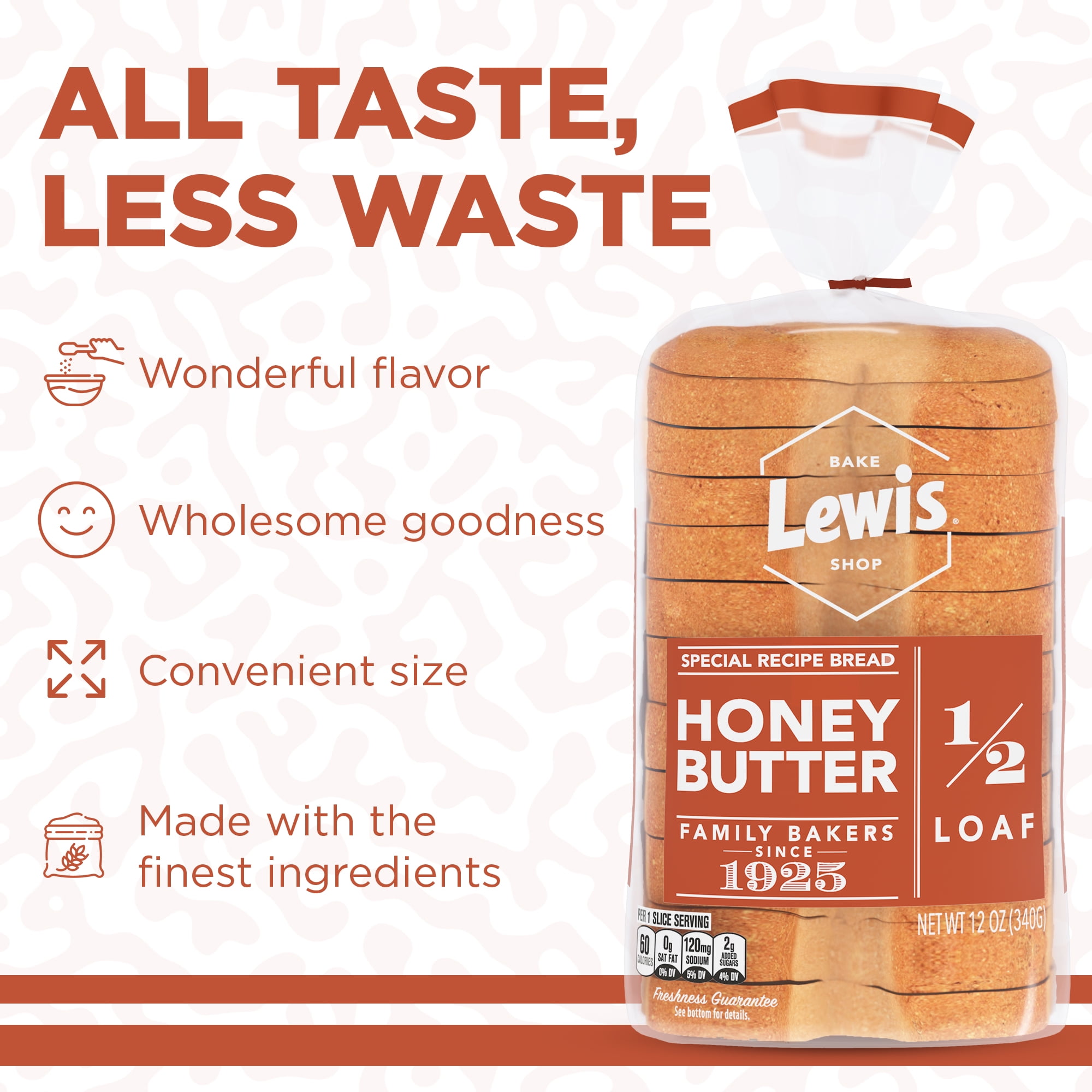 Lewis Bake Shop Honey Butter Half Loaf Bread, 1/2 Loaf, 12 oz Pack of 2 thumbnail 3