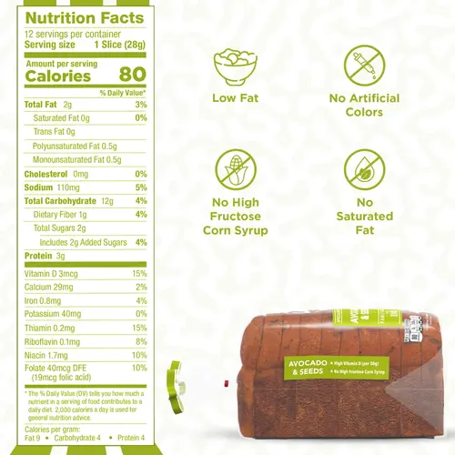 Lewis Bake Shop Avocado & Seeds Half Loaf Bread, 1/2 Loaf, 12 oz ... thumbnail 4