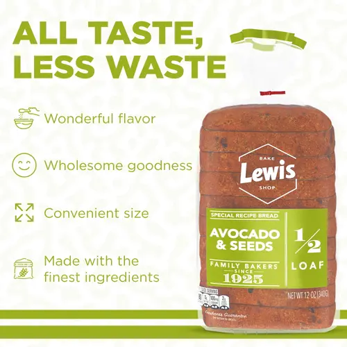 Lewis Bake Shop Avocado & Seeds Half Loaf Bread, 1/2 Loaf, 12 oz Pack of 2 thumbnail 4