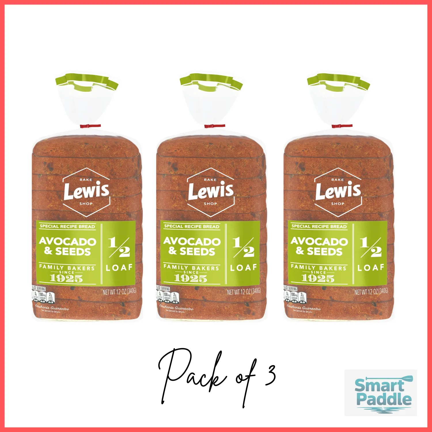 Lewis Bake Shop Avocado & Seeds Half Loaf Bread, 1/2 Loaf, 12 oz Pack of 3