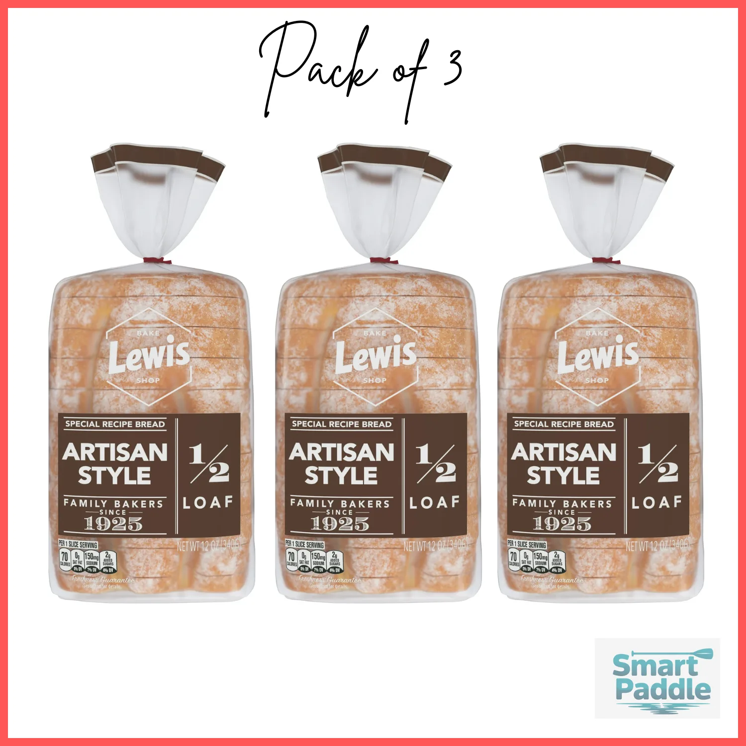 Lewis Bake Shop Artisan Style Half Loaf Bread, 1/2 Loaf, 12 oz Pack of 3