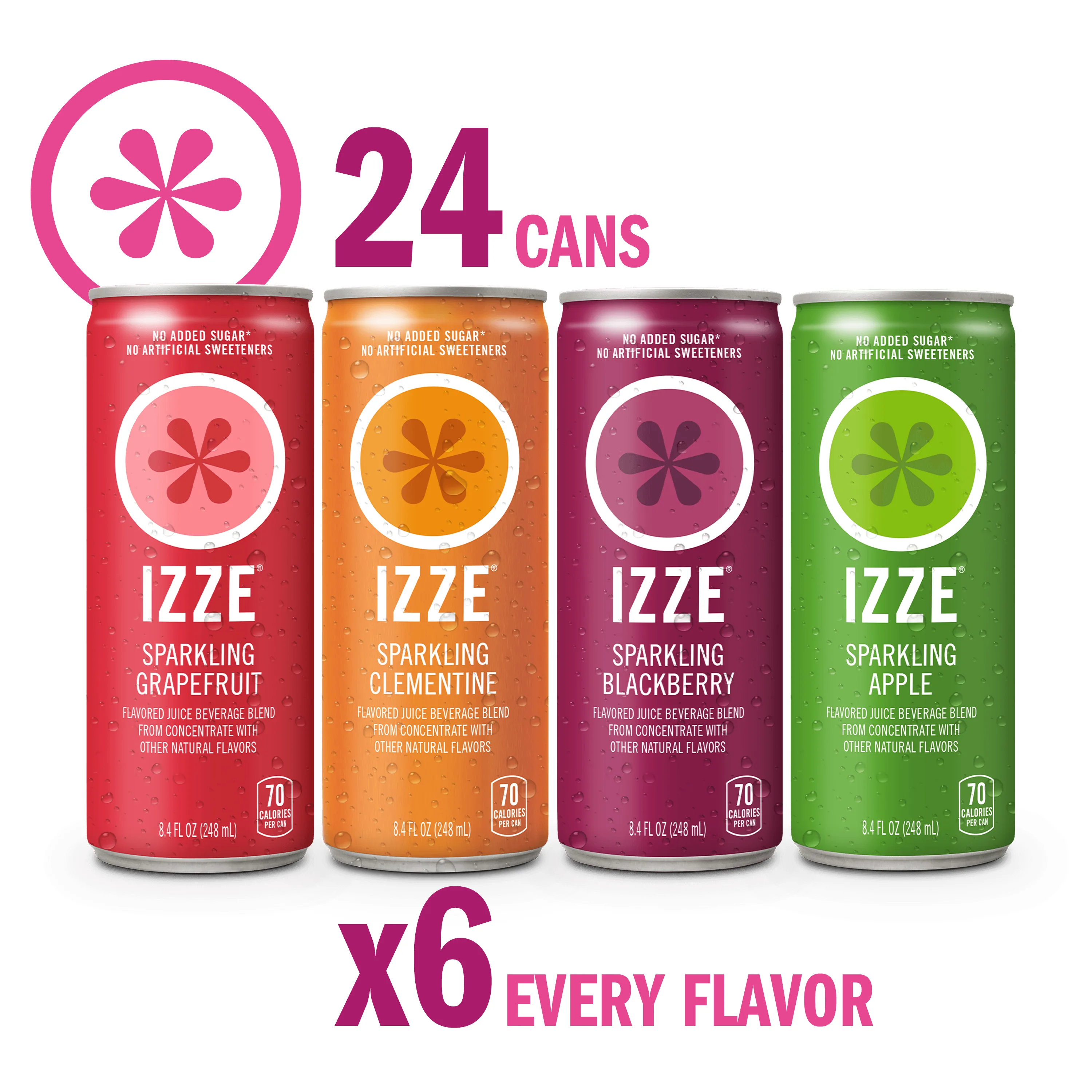 IZZE Sparkling Juice Beverage Blend, Variety Pack, No Sugar Added, 8.4 FL OZ, 24 Cans