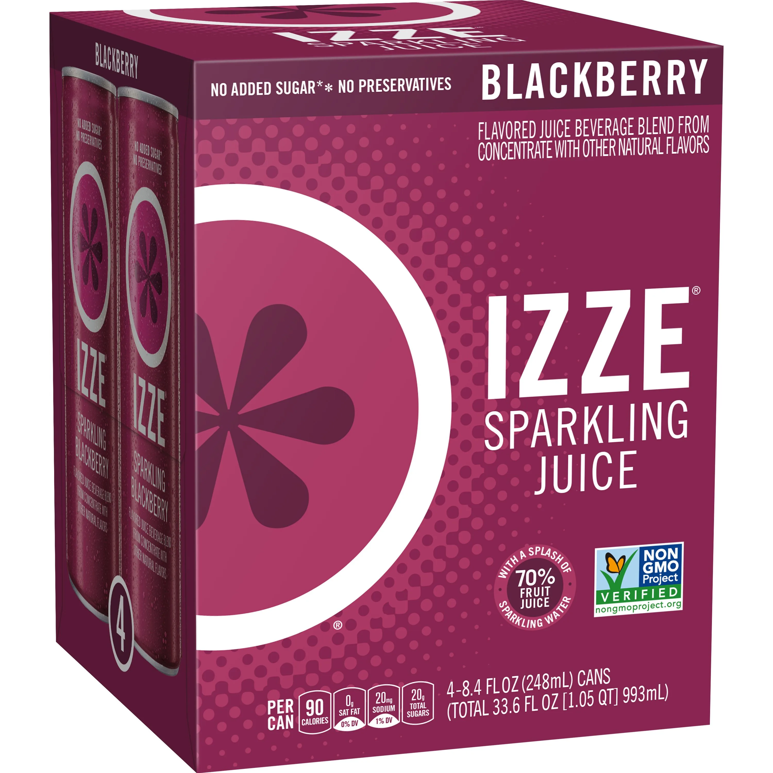 IZZE Sparkling Juice Beverage Blend Blackberry, No Sugar Added, 8.4 FL OZ, 4 Cans
