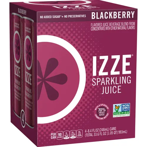 IZZE Sparkling Juice Beverage Blend Blackberry, No Sugar Added, 8.4 FL OZ, 4 Cans