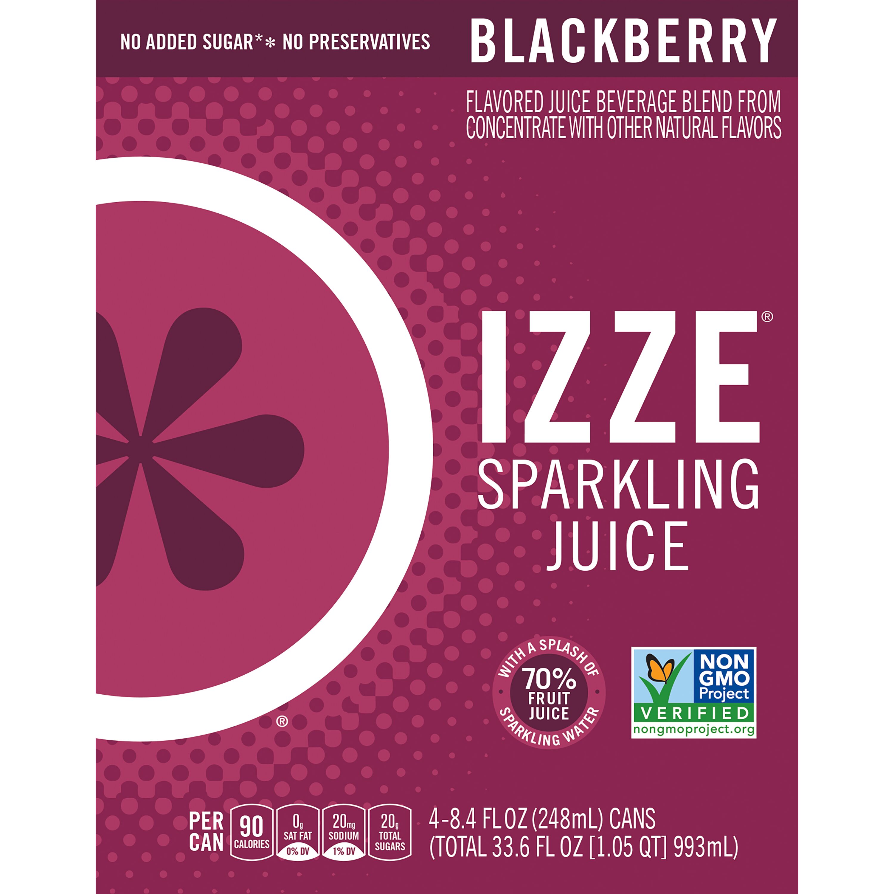 IZZE Sparkling Juice Beverage Blend Blackberry, No Sugar Added, 8.4 FL OZ, 4 Cans thumbnail 2