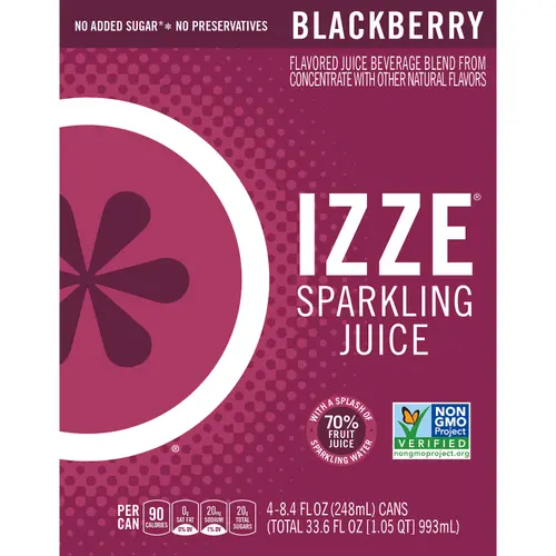 IZZE Sparkling Juice Beverage Blend Blackberry, No Sugar Added, 8.4 FL OZ, 4 Cans thumbnail 2
