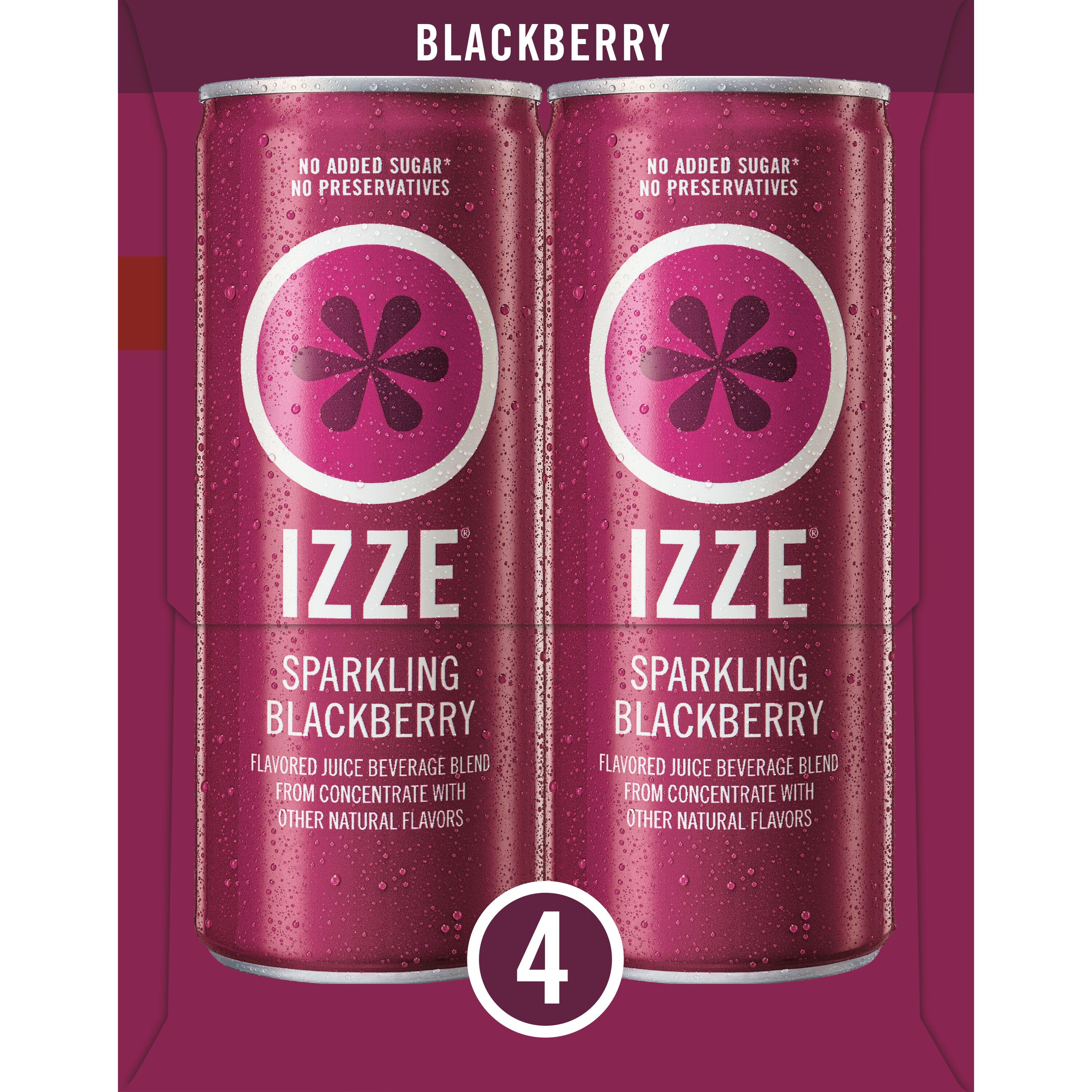 IZZE Sparkling Juice Beverage Blend Blackberry, No Sugar Added, 8.4 FL OZ, 4 Cans thumbnail 3