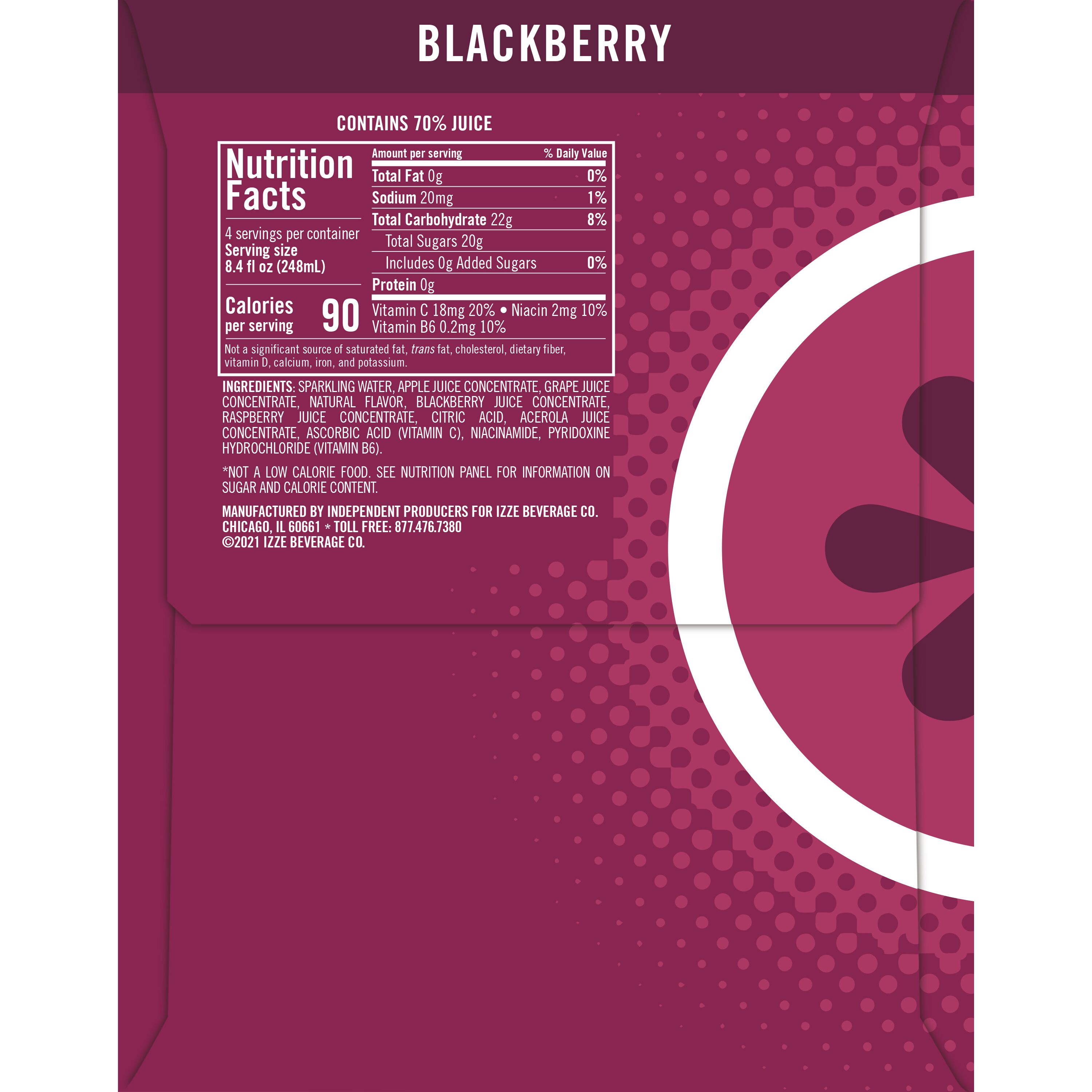 IZZE Sparkling Juice Beverage Blend Blackberry, No Sugar Added, 8.4 FL OZ, 4 Cans thumbnail 4