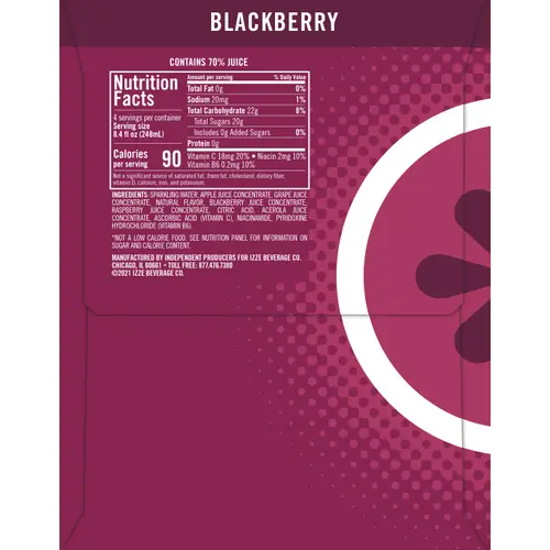 IZZE Sparkling Juice Beverage Blend Blackberry, No Sugar Added, 8.4 FL OZ, 4 Cans thumbnail 4