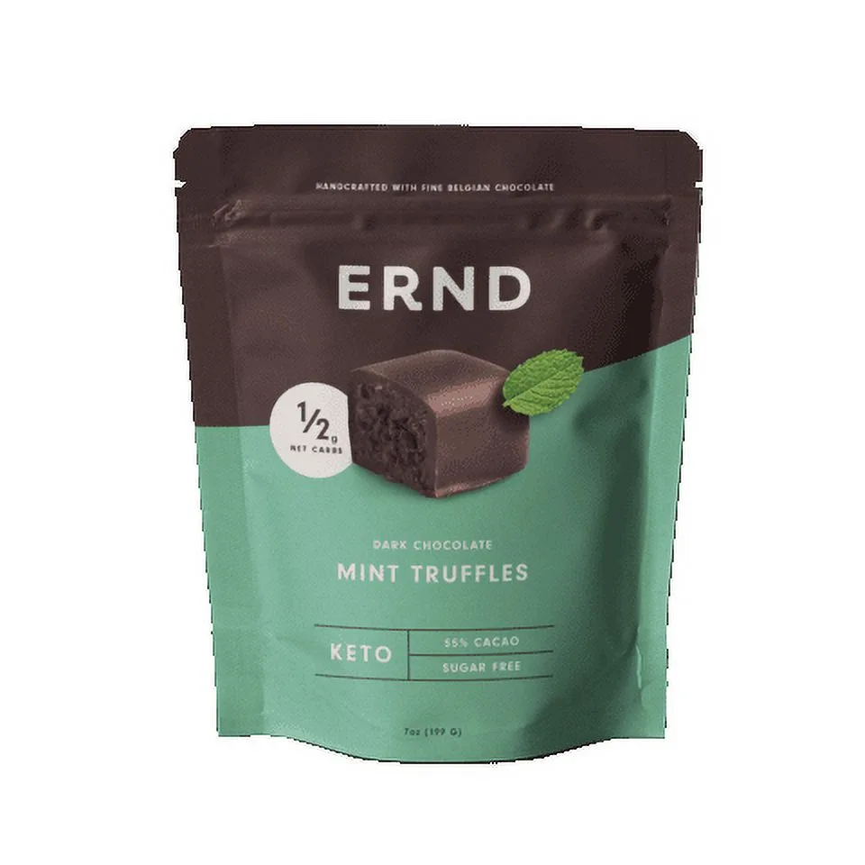 ERND Mint Dark Chocolate Truffles (7 oz) | Sugar Free | 1/2g Net Carbs | Belgian Chocolate | Individually Wrapped
