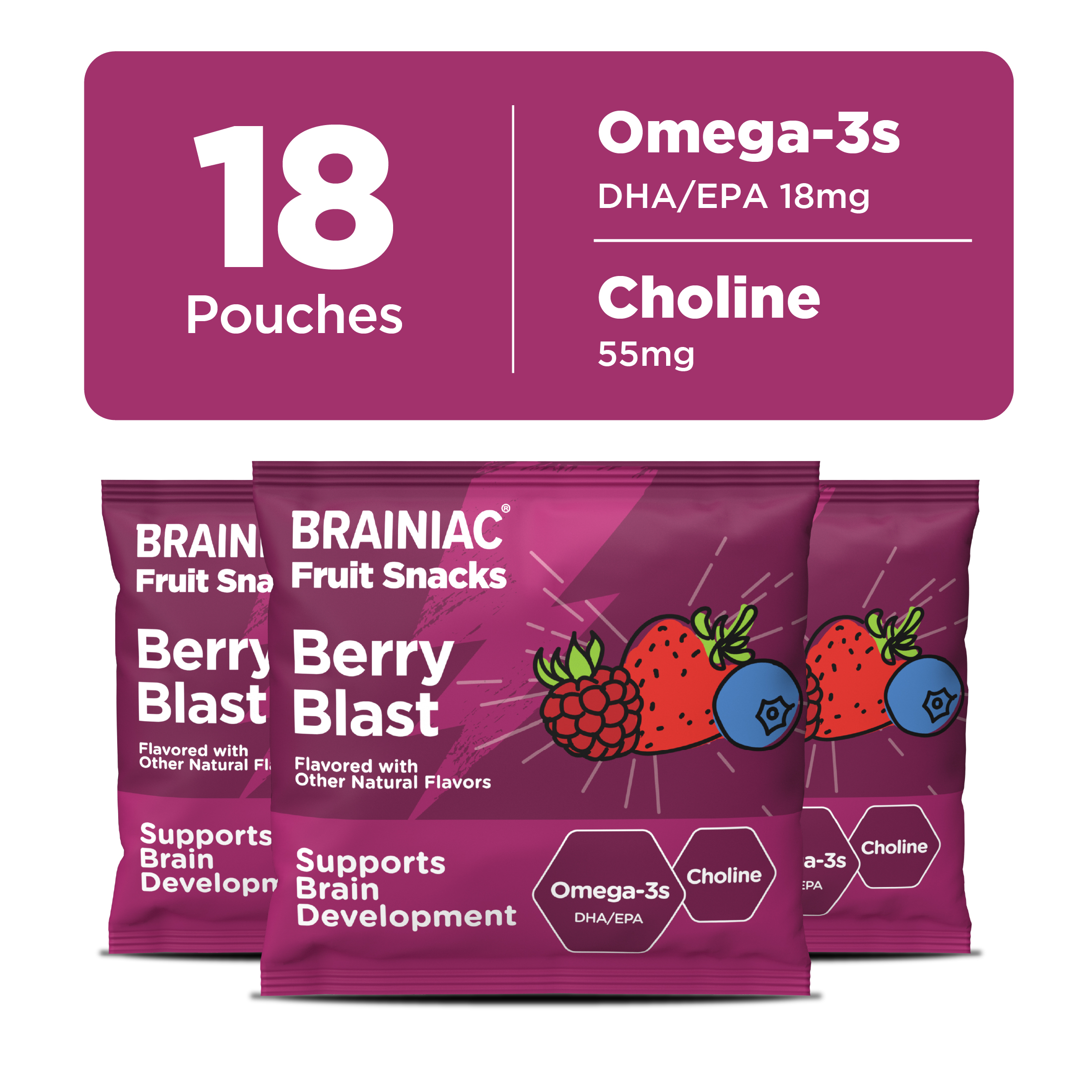Brainiac Fruit Snacks with BrainPack, Mixed Berry Flavor, 18 count thumbnail 2