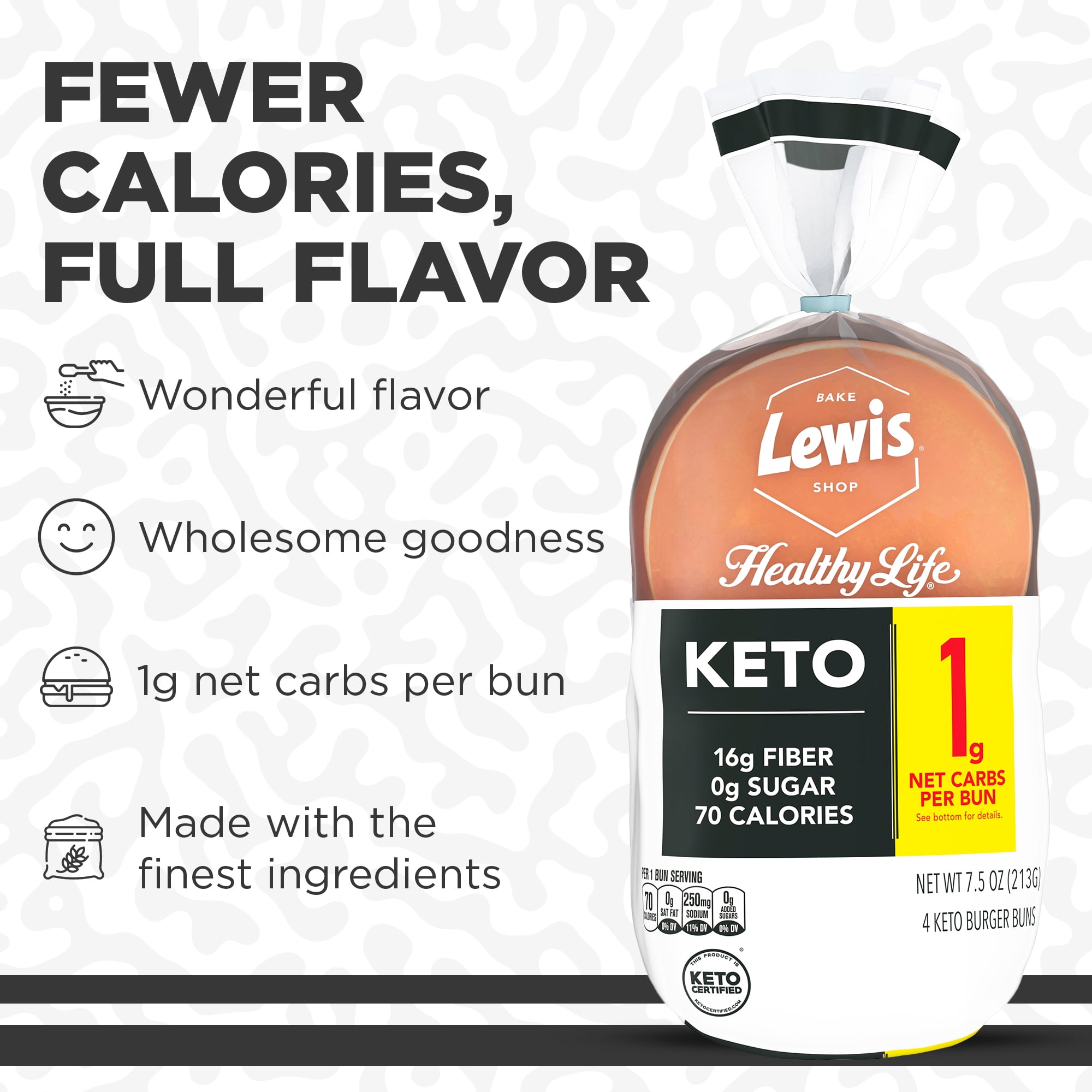 Lewis Bake Shop Healthy Life Keto White Burger Buns, 7.5 oz, 4 Count.. thumbnail 3