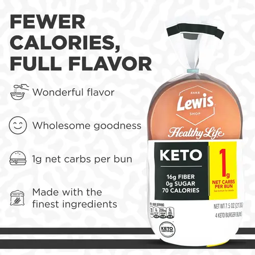 Lewis Bake Shop Healthy Life Keto White Burger Buns, 7.5 oz, 4 Count.. thumbnail 3
