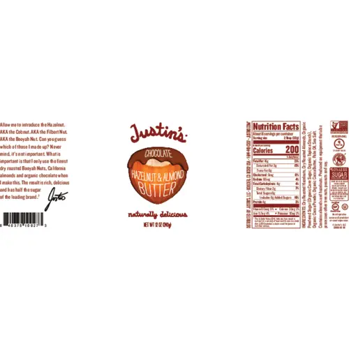 JUSTIN'S No Stir, Gluten-Free Chocolate Hazelnut Almond Butter, 12 oz Plastic Jar