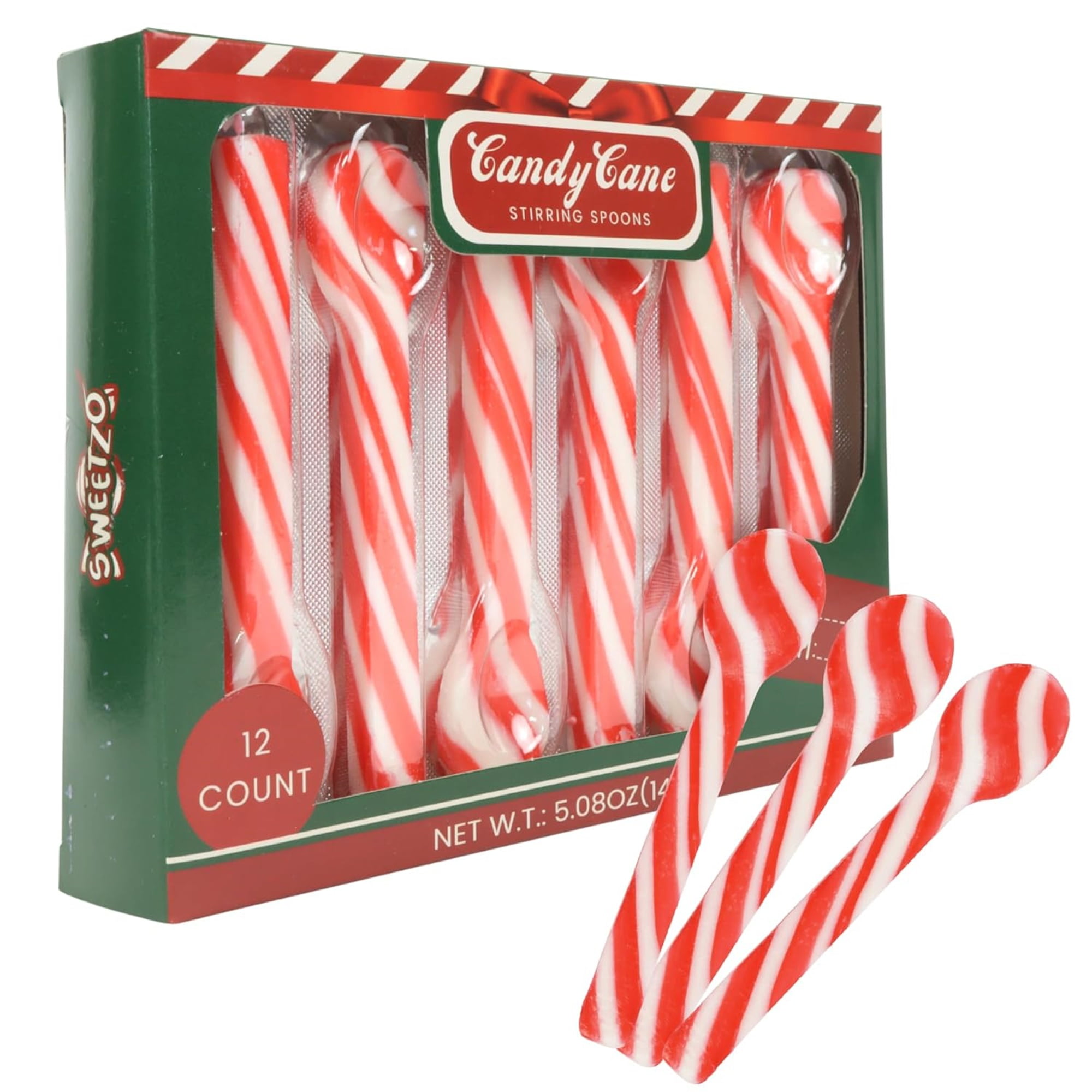 Christmas Candy Cane Spoons, Hot Chocolate Peppermint Stirrers, 12 Count, 5.08 Ounces