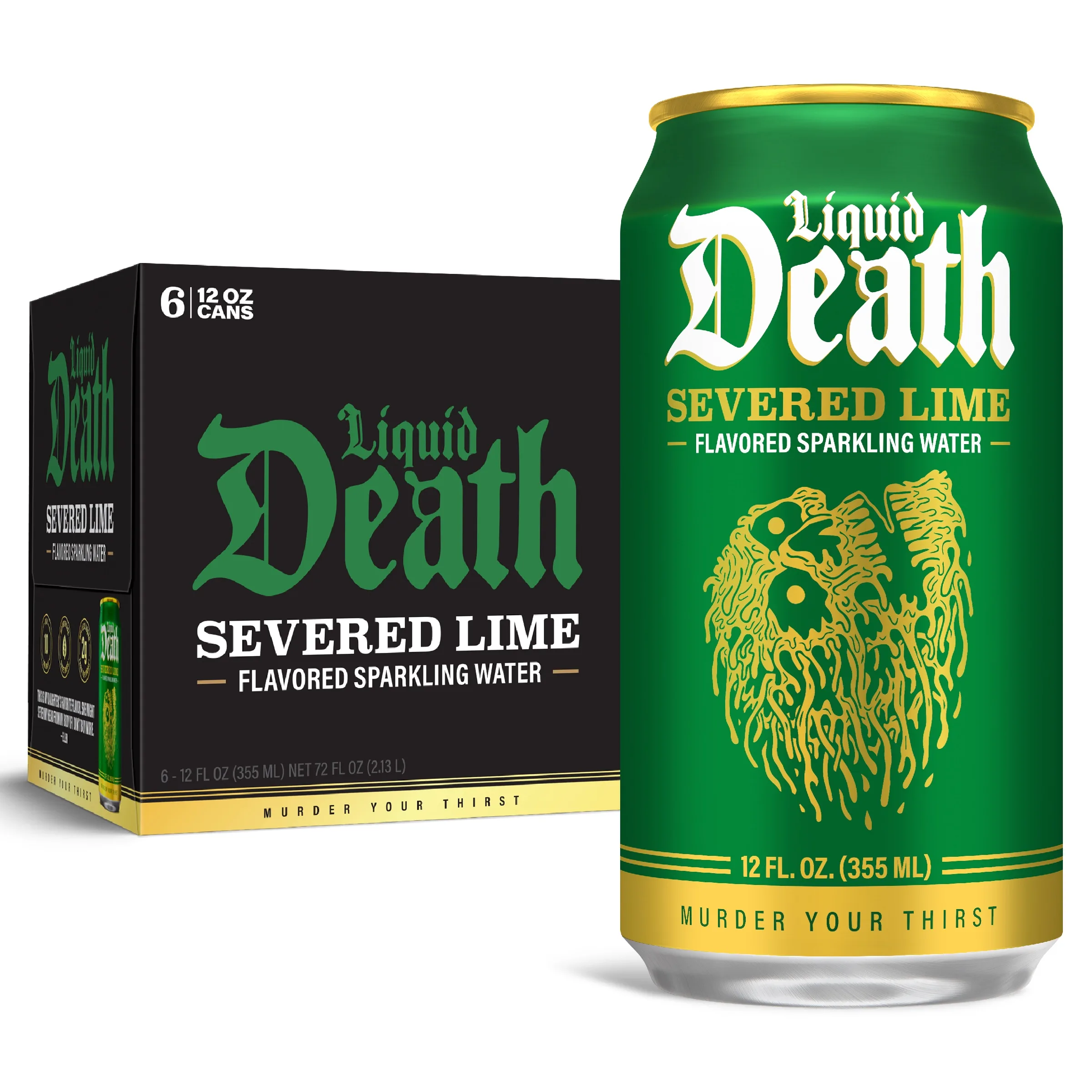 Liquid Death, Severed Lime, Lime-Flavored Sparkling Water, 6-Pack (12oz Cans), Low Calorie & No Artificial Sweeteners