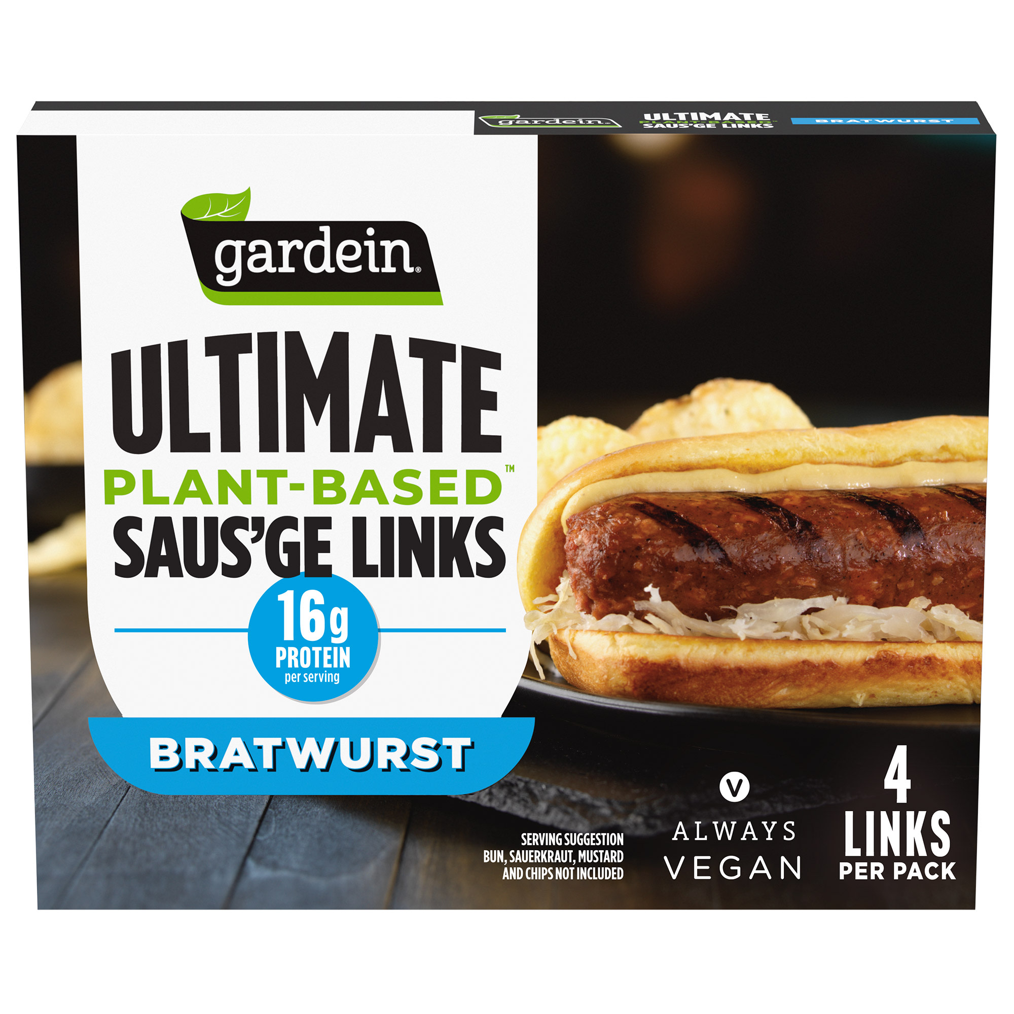 Gardein Ultimate Plant-Based Saus'ge Links, Vegan Bratwurst, 4 Count (Frozen)