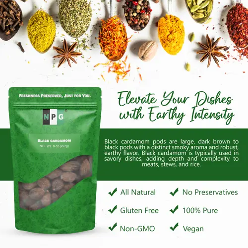 NPG Premium Black Cardamom Pods Whole Tsao Ko/Cao Guo 8 Ounces, Plump, Large, and Firm Brown Cardamom Seed Pods, All Natural Non thumbnail 2