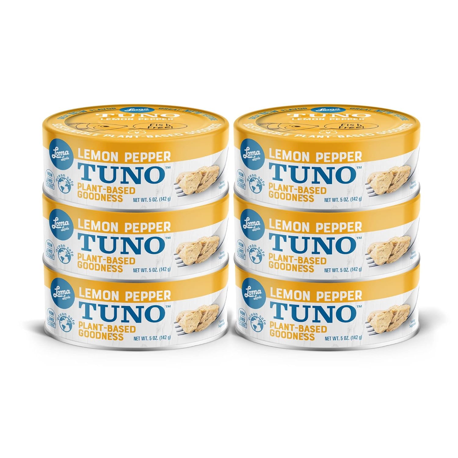 Loma Linda Tuno - Plant-Based - Lemon Pepper (5 oz.) (6-Pack ) - Non-GMO, Ocean Safe, Omega 3, Seafood Alternative