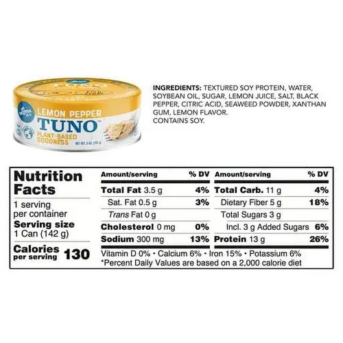 Loma Linda Tuno - Plant-Based - Lemon Pepper (5 oz.) (6-Pack ) - Non-GMO, Ocean Safe, Omega 3, Seafood Alternative thumbnail 4