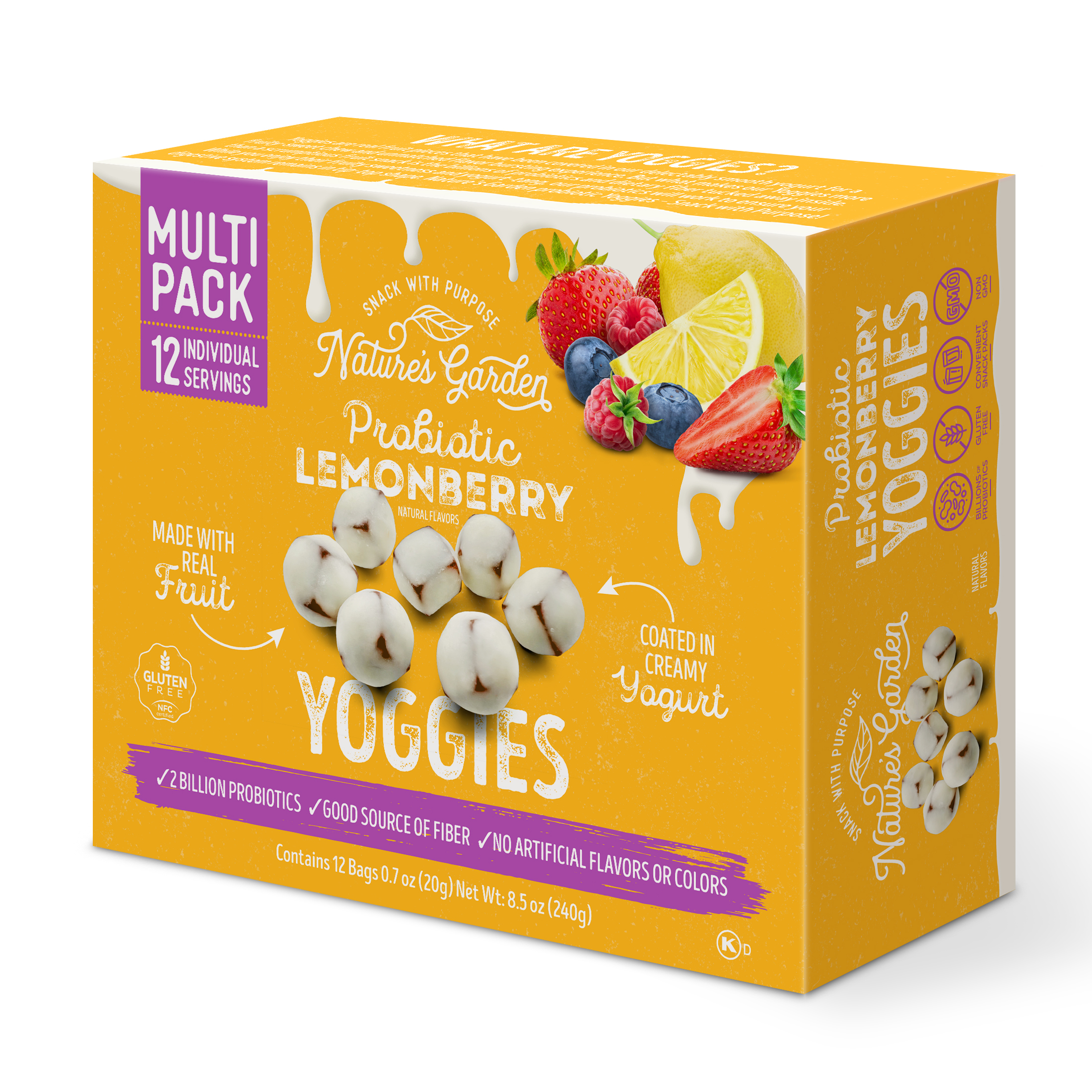 Nature's Garden, Probiotic Lemonberry Yoggies, Gluten- Free, Non-GMO, Soft Chew, Fruit Snacks, 0.7 oz, 12 Count