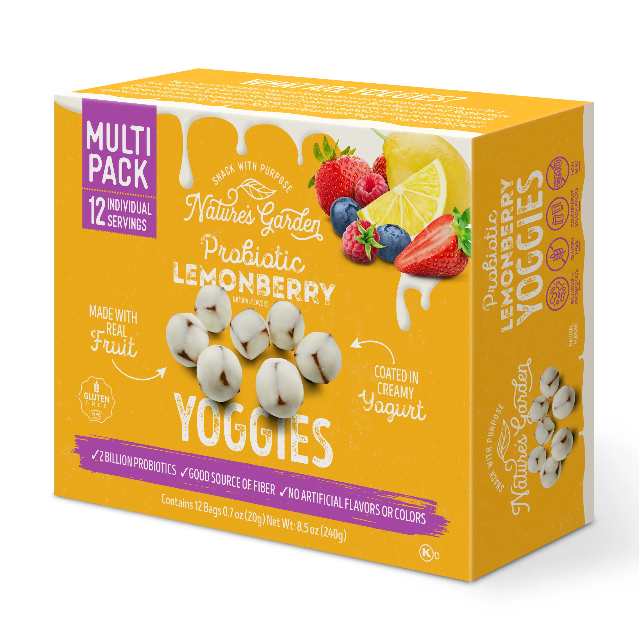 Nature's Garden, Probiotic Lemonberry Yoggies, Gluten- Free, Non-GMO, Soft Chew, Fruit Snacks, 0.7 oz, 12 Count