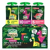 GoGo squeeZ Fruit & veggieZ Applesauce and Puree Variety Pack, Jurassic Pear, Roarrrr Berry, Prehistoric Peach Snack Pouches