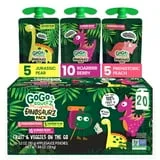 GoGo squeeZ Fruit & veggieZ Applesauce and Puree Variety Pack, Jurassic Pear, Roarrrr Berry, Prehistoric Peach Snack Pouches