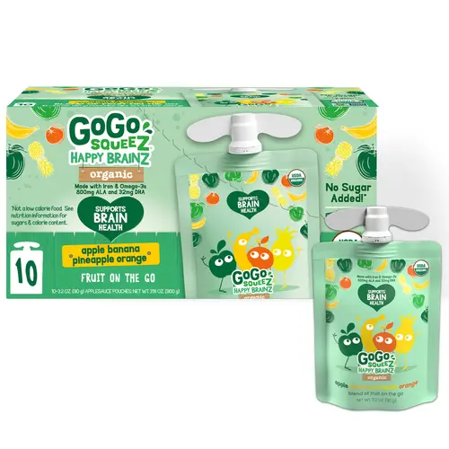 GoGo squeeZ Happy BrainZ Apple Banana Pineapple Orange Snack Pouches, 3.2 oz, 10 Pack thumbnail 2