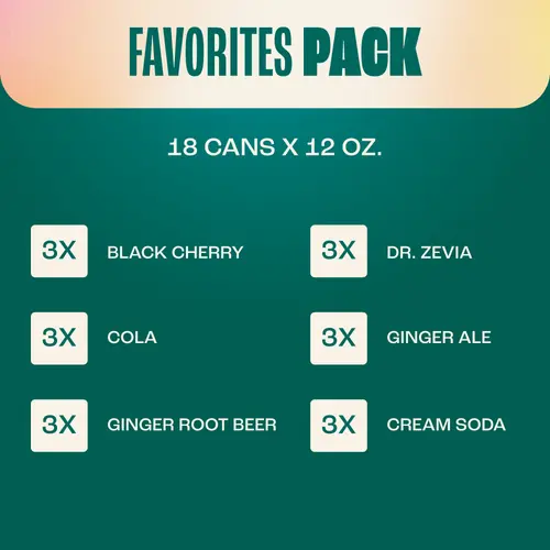 Zevia Zero Sugar, 0 Calorie Soda Pop, Favorites Variety Pack, 12 fl oz, 18 Pack Cans thumbnail 4