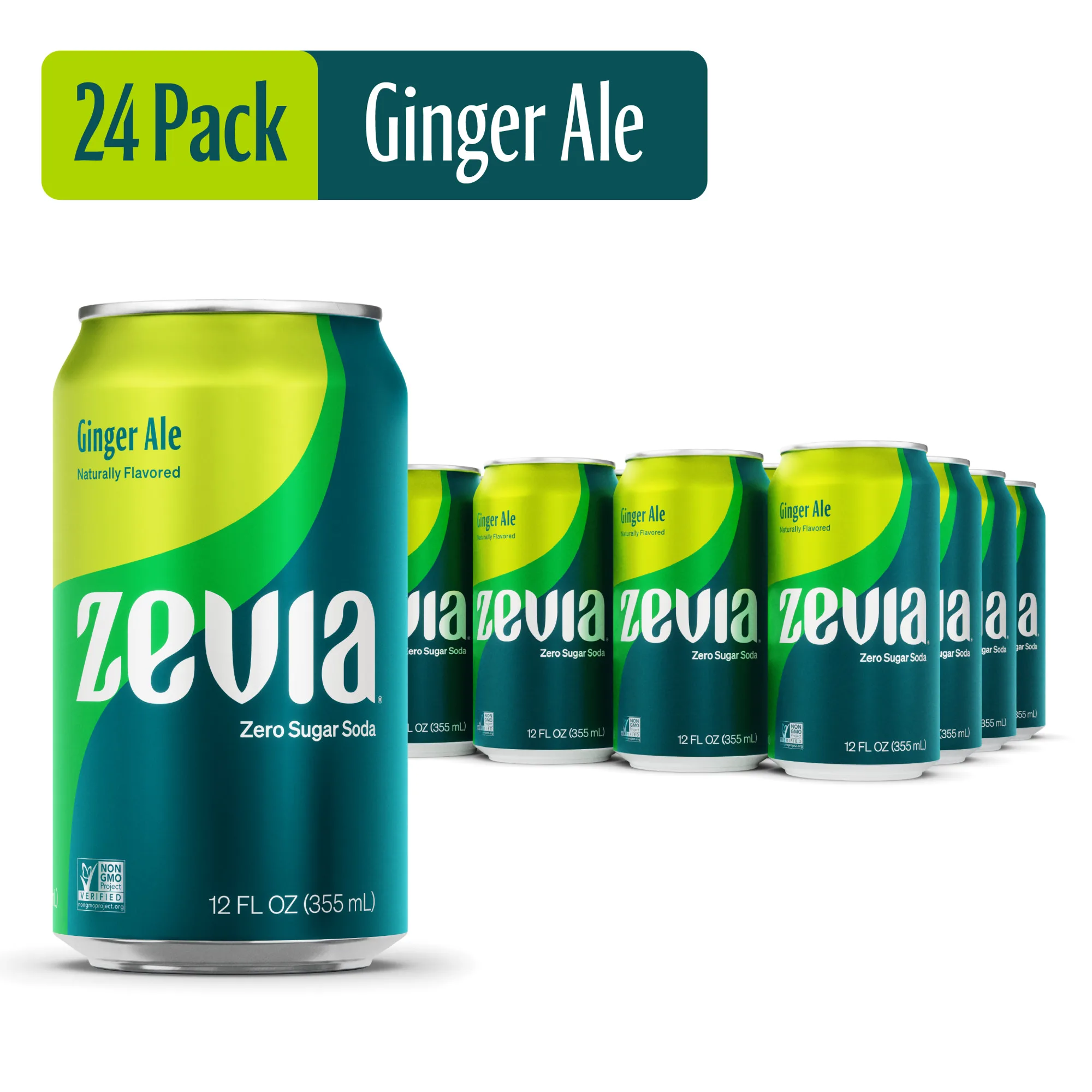 Zevia Zero Sugar Ginger Ale Soda Pop, 12 fl oz, 24 Pack of Cans