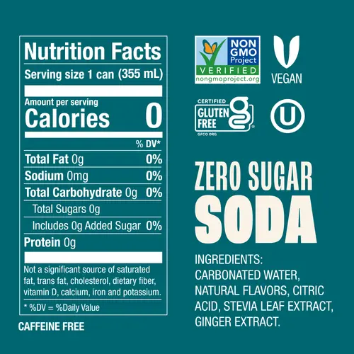 Zevia Zero Sugar Ginger Ale Soda Pop, 12 fl oz, 24 Pack of Cans thumbnail 3