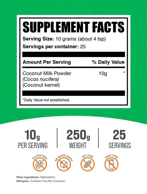 BulkSupplements Coconut Milk Powder - 10g per Serving - 250 Grams (8.8 oz) - 25 Servings thumbnail 2