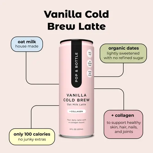 Pop & Bottle Vanilla Oat Milk Latte + Collagen, Organic, Shelf-Stable/ Ambient, 8 fl oz thumbnail 4
