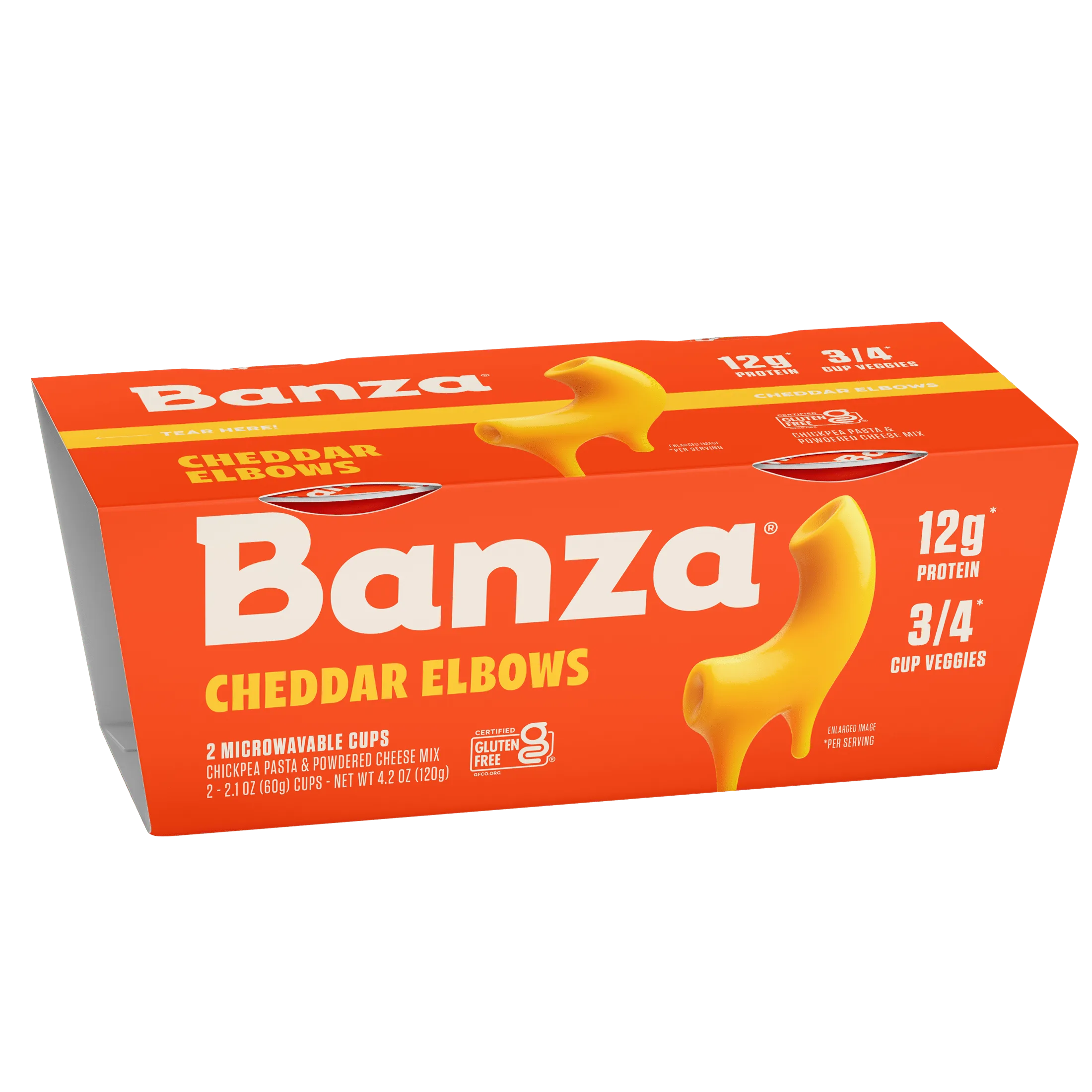Banza Elbows & Cheddar Microwave Mac & Cheese Cups - High Protein, Gluten Free, Shelf-Stable Dinner, 4.2oz
