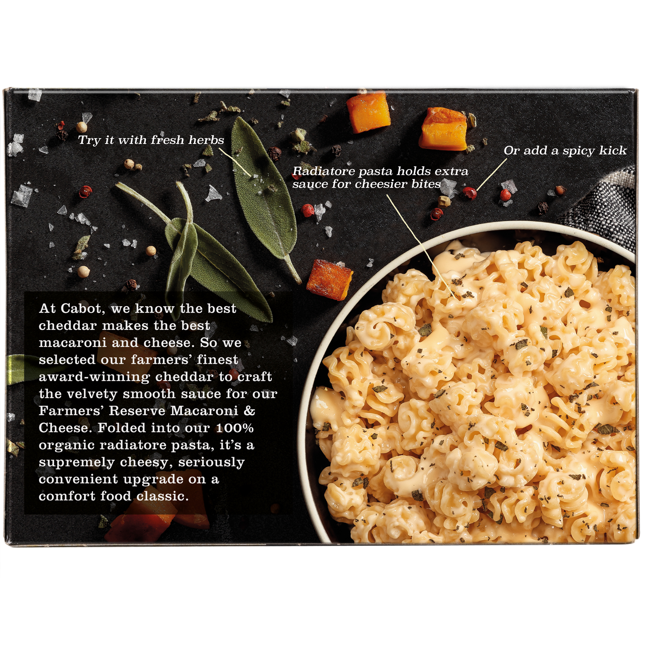Cabot, Farmers' Reserve, Macaroni & Cheese, Sharp Super Premium Cheddar, Organic Radiatore Pasta, 11oz thumbnail 2