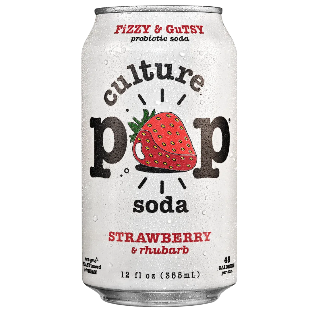 Culture Pop Soda Strawberry Rhubarb, Probiotic Soda, 12 fl oz