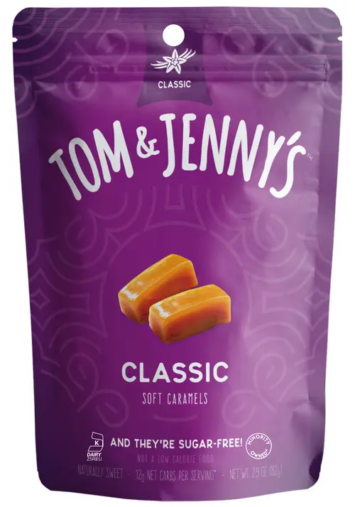 Tom & Jennyâ€™s Soft Caramels Candy SugarFree Caramel Candy 1 Bag Classic
