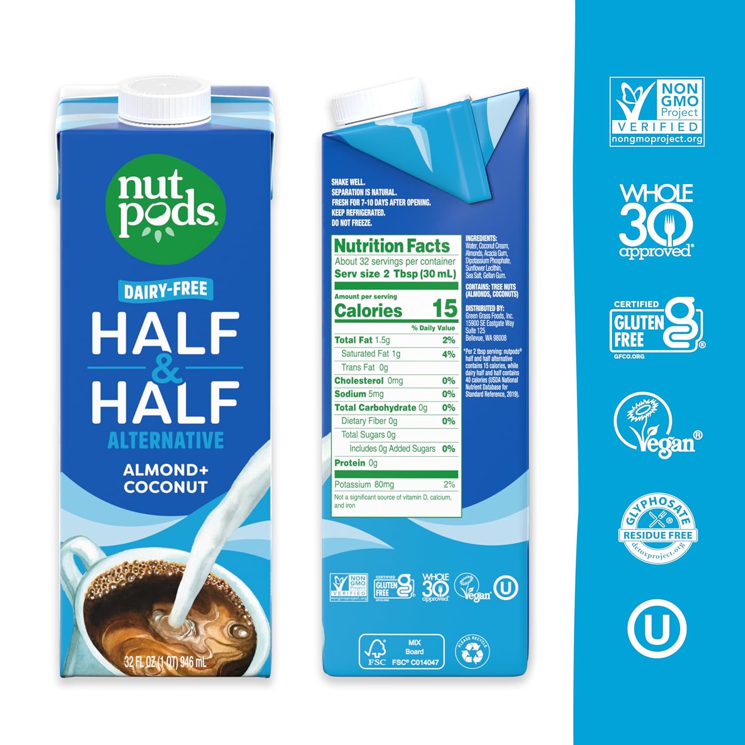 nutpods Half & Half Dairy-Free Coffee Creamer 32oz 3-pack thumbnail 2