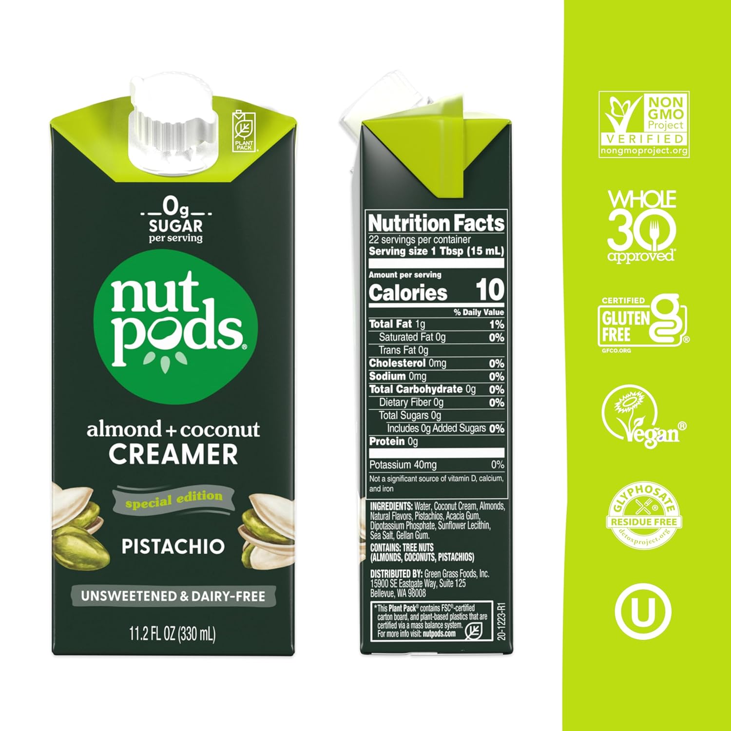 nutpods Pistachio Unsweetened Dairy-Free Coffee Creamer 11.2oz 4-pack thumbnail 2