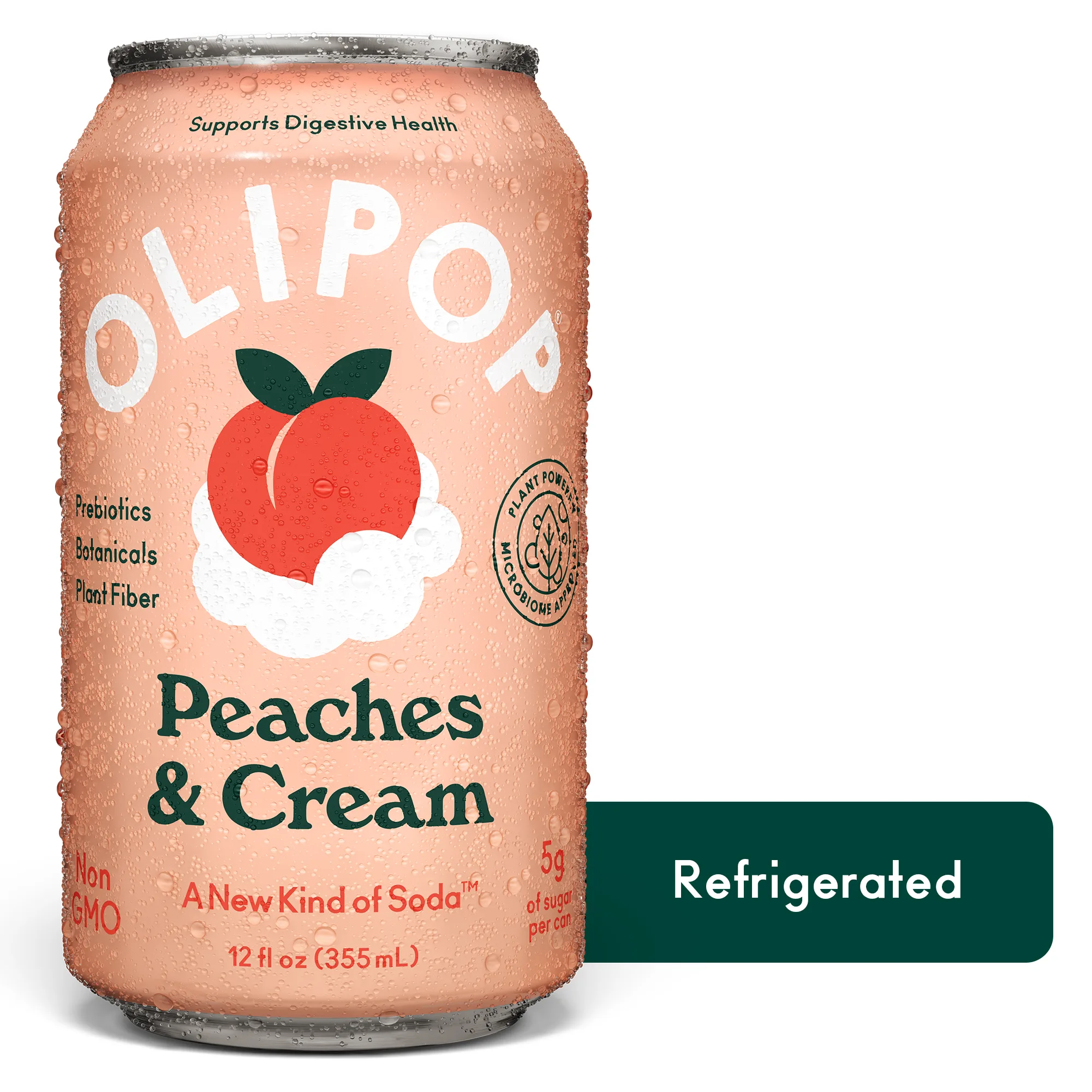 OLIPOP Prebiotic Soda, Peaches & Cream, 12 fl oz, Refrigerated