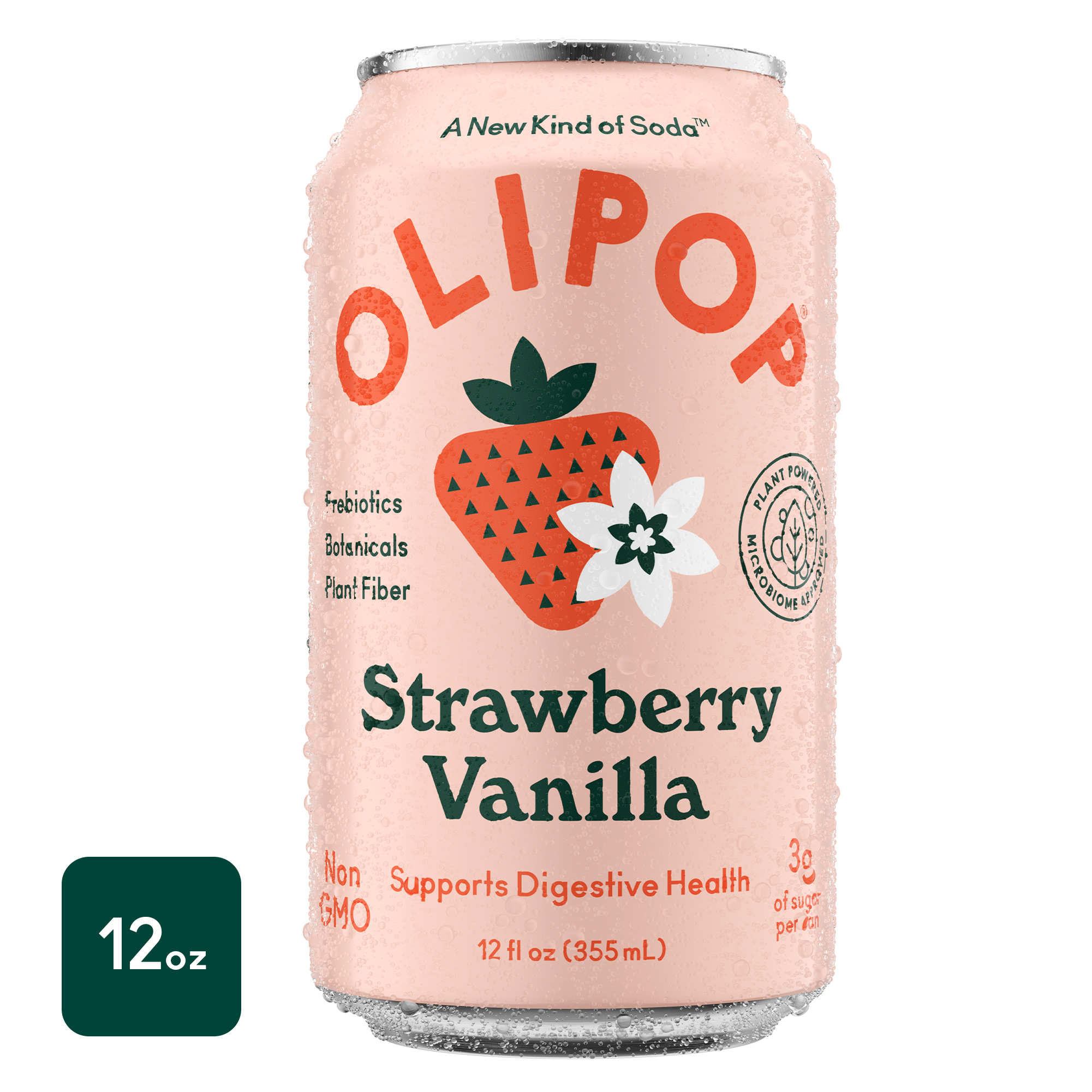OLIPOP Prebiotic Soda, Strawberry Vanilla, 12 fl oz, 4 Pack, Pantry Packs thumbnail 2