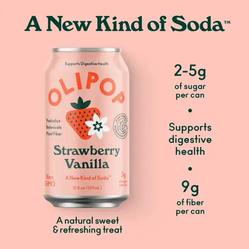 OLIPOP Prebiotic Soda, Strawberry Vanilla, 12 fl oz, 4 Pack, Pantry Packs thumbnail 4